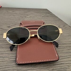 Celine Triomphe Metal Oval Sunglasses - Gold frame with leather case- like new!